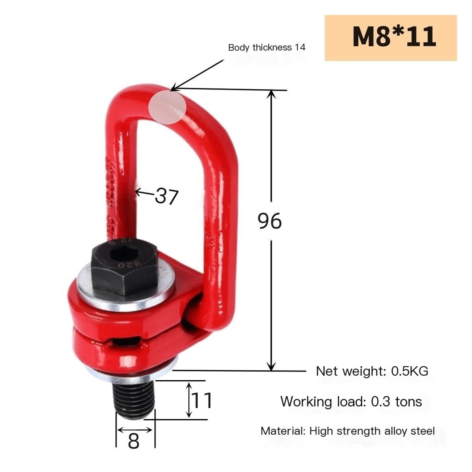 Anneau de levage rotatif, anneau pivotant à traction latérale G80, vis universelles for anneau de traction latérale, boulons de point de levage for anneau de moulage à 360 degrés(M8*11)