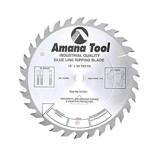 Amana Tool - 610301 Línea de pegamento con punta de carburo rasgado 10" de diámetro x 30T Tcg, 22 grados, 58 BO