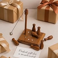 Vista 2 de Ajuny Juego de mini bolos hecho a mano, barra de madera para adultos y niños, juguetes de escritorio portátiles para oficina en casa, juego de 1