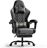 Gaming Chair for Adults with Footrest, Ergonomic Computer Chair with Massage Lumbar Support, Reclining Backrest, Swivel Office Gamer Chair with Headrest, Grey