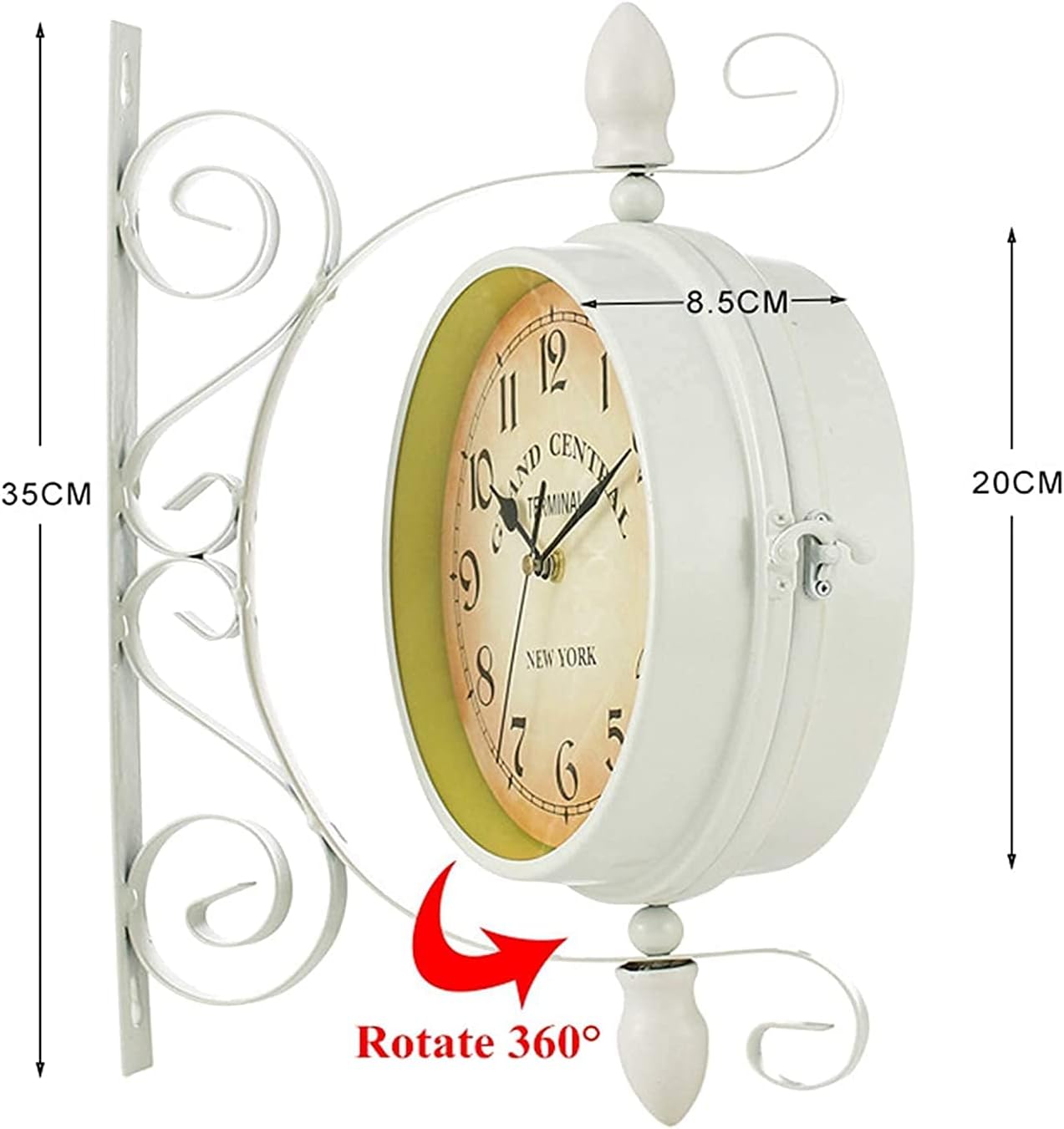 Outdoor Garden Wall Clock, 14 Inch 360°Rotation Station Wall Clock Double Sided Garden Clock with Outside Bracket Waterproof