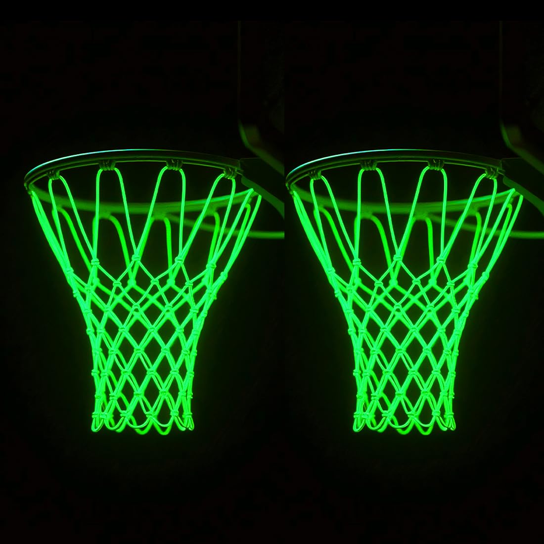 2PCS Glow in The Dark Basketball Net - Heavy Duty Outdoor Nightlight Light Up Basket Ball Hoop Net Replacement - Nylon Net Anti-Whip 12 Loops for Pool