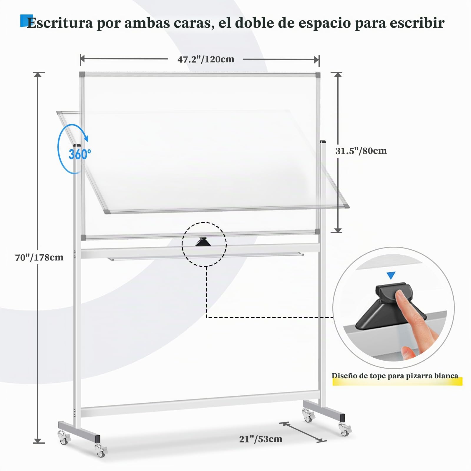 maxtek Pizarra Blanca Móvil 120 x 80 cm, Grande Magnética Whiteboard de Doble Cara con Soporte, Borrado en Seco, Marco de Aluminio, con Bolígrafos, Esponjas, Imanes