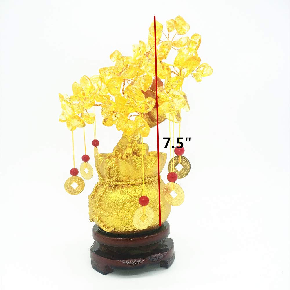 Arbre Feng Shui En Cristal De Quartz Jaune - Bonsaï Décoratif Pour Richesse Et Prospérité Avec Pot Dragon