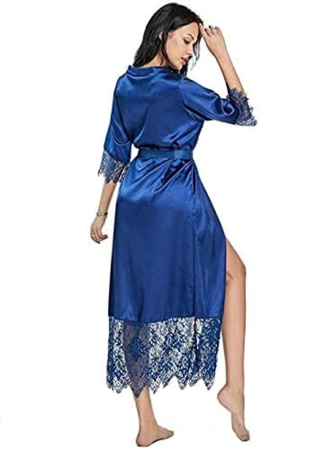 女性シルクローブセクシーな赤いローブサテンローブレディース,海軍,3XL