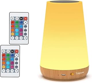 Taipow Lámpara de Mesita de Noche con Control Remoto y Tactil, Luz Nocturna Infantil para Niños Bebe, Lampara Led Colores Recargable para Dormitorio Habitación