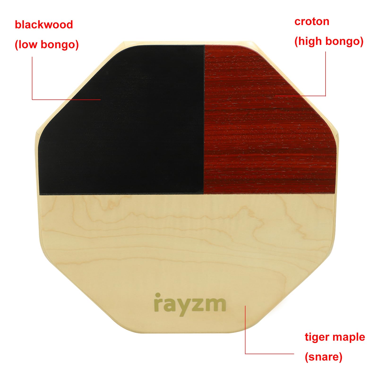 rayzm Cajon Drumbox Portatile con Borsa Imbottita, Tamburo a Mano Ottagonale Piatto Compatto, 3 Toni, Strumento a Percussione con Effetti Bongo e Rullante