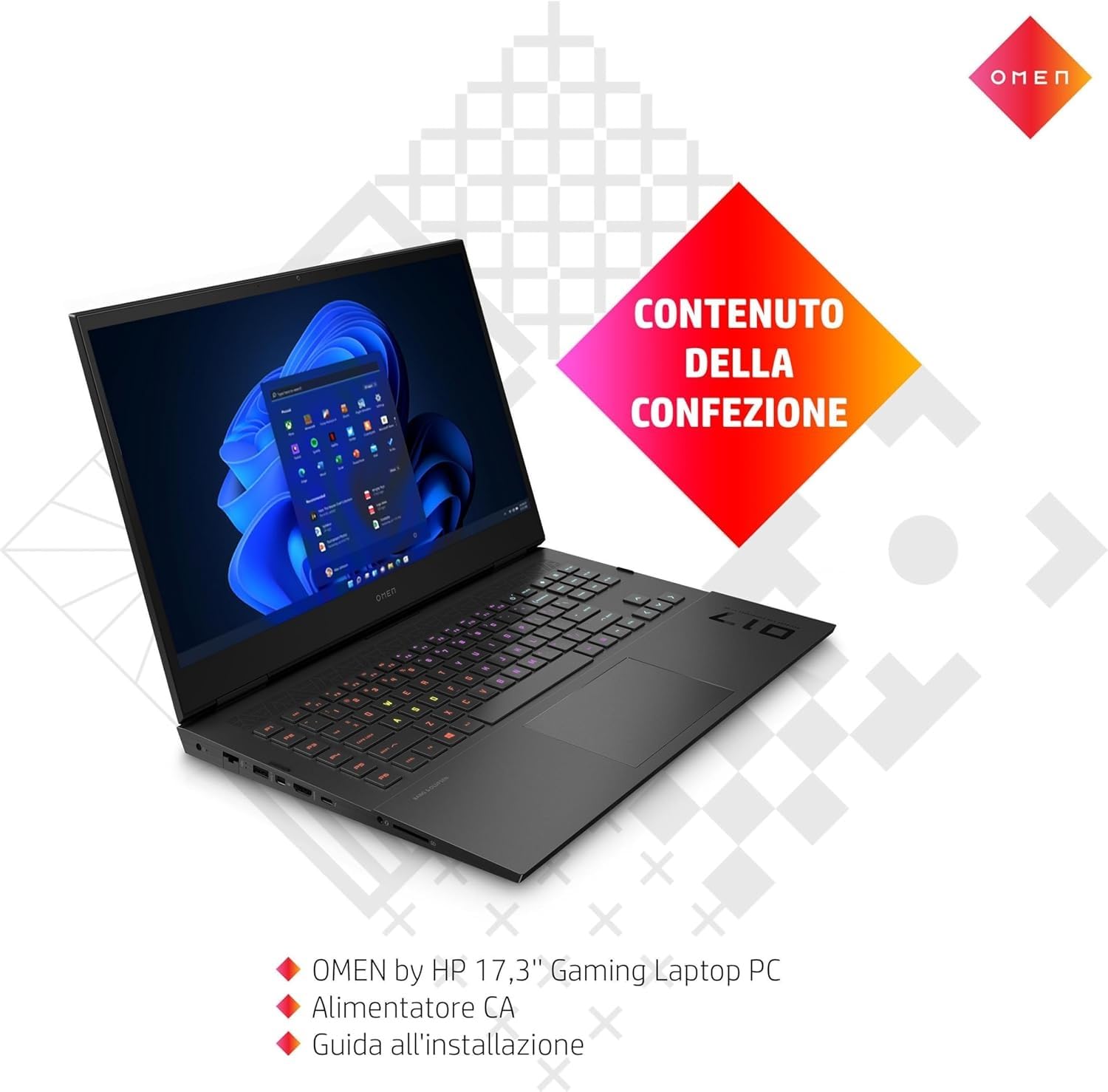 HP OMEN 17-ck1001sl, Intel Core i7-12700H, RAM 32GB DDR5 4800Hz, SSD PCIe NVMe da 1TB M.2, Grafica Nvidia RTX 3080Ti 16GB DDR6, Display 17,3" QHD 165Hz IPS, Wi-Fi 6, Windows 11, Nero