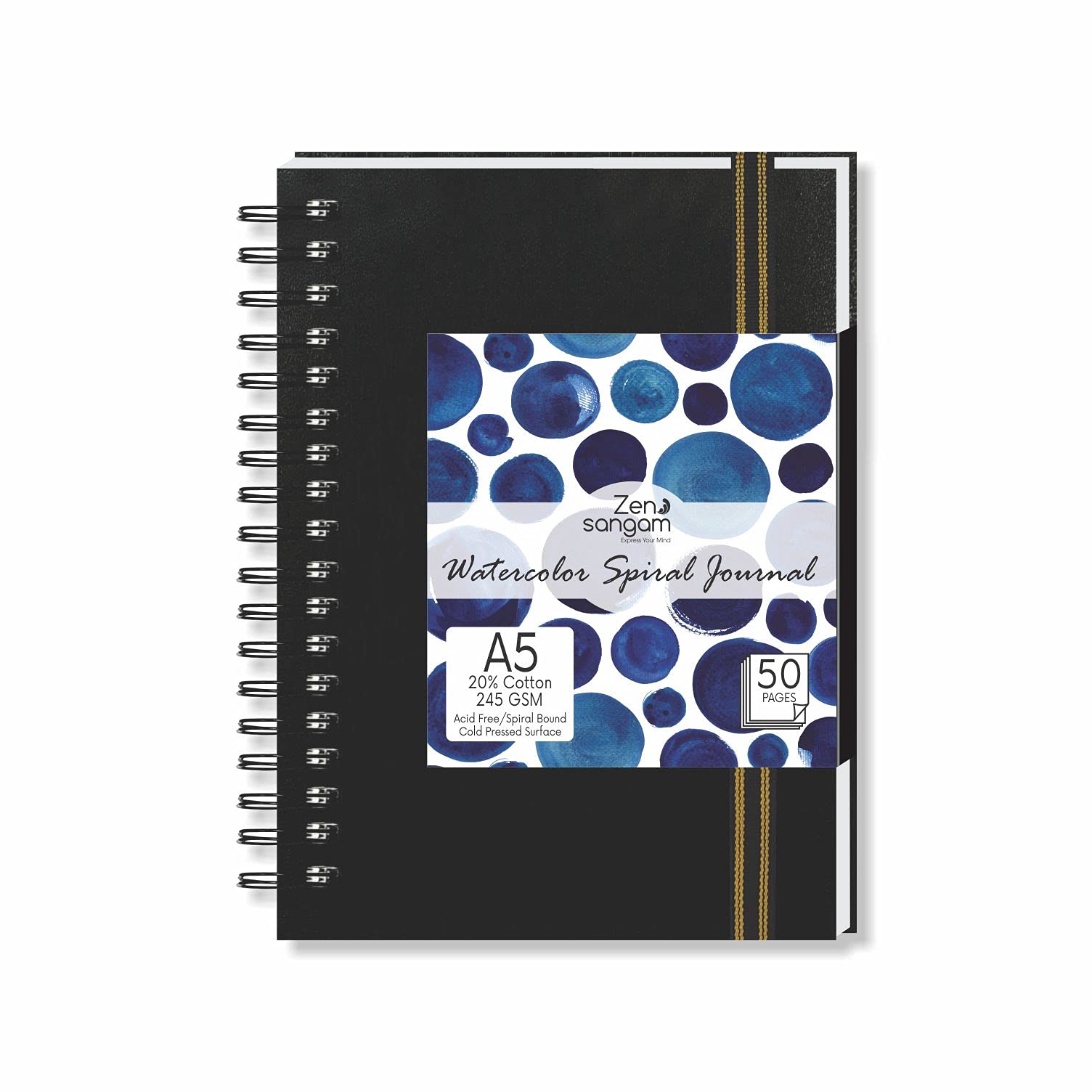 Zen Sangam Express your Mind Artists’ - A5 Spiral Watercolor Journal - Portrait - 245 GSM - 20% Cotton Cold Pressed Sketchbook - (50 Pages) - Size (21x14.8cm) - Wiro Watercolour Art Book