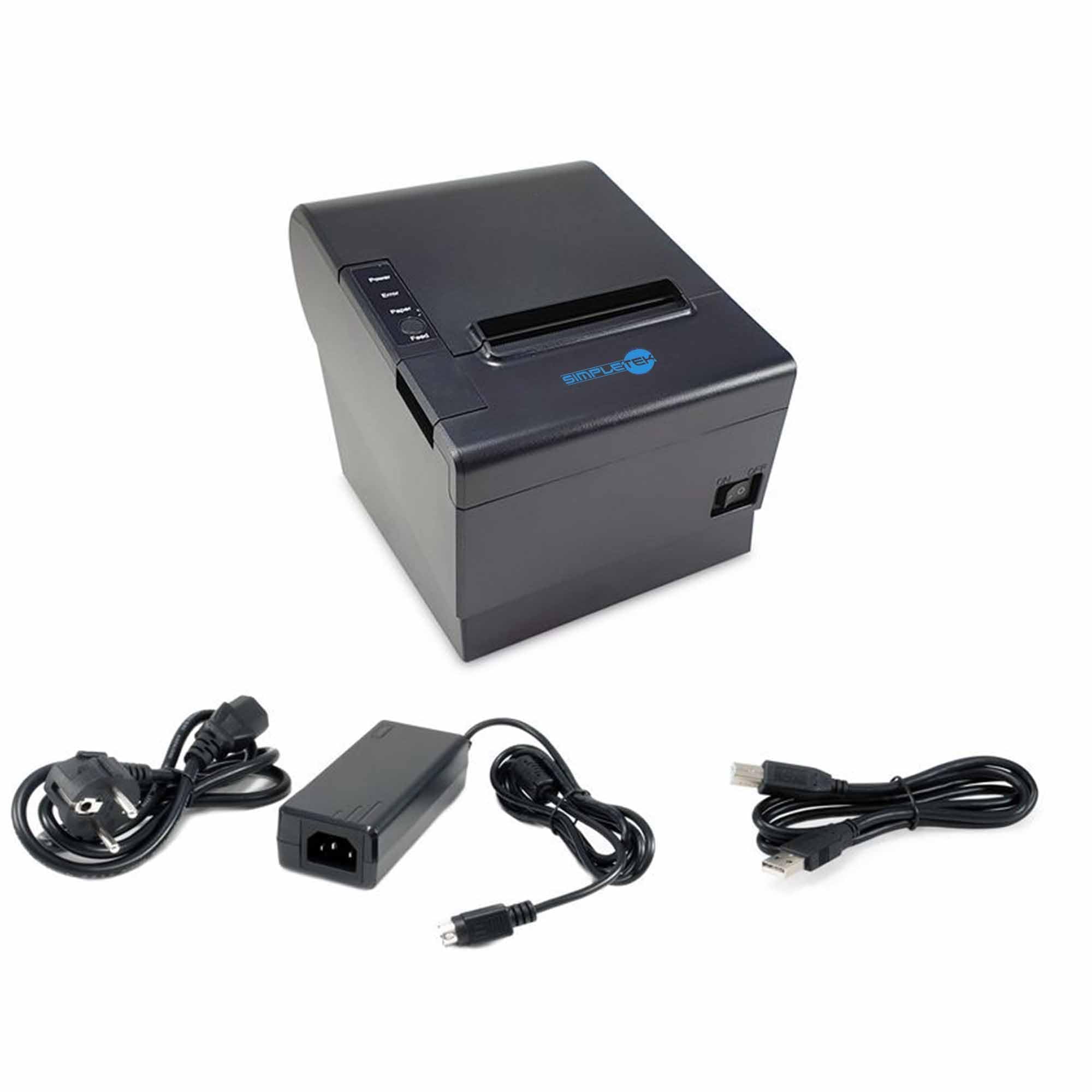 SIMPLETEK Drukarka termiczna POS 80 mm, USB Wi-Fi BT, paragony i komendy - Auto-Cut, sterowniki i instrukcja w zestawie