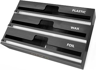 SpaceAid WrapNeat 3-in-1 Wrap Organizer with Cutter & Labels - Kitchen Drawer Dispenser for 12" Plastic Wrap, Foil, Wax Paper Rolls - Black