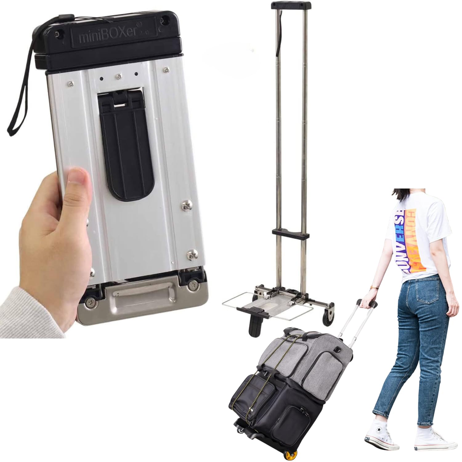 BWOGUE Folding Hand Truck Dolly with 2 Wheels, Lightweight Aluminum Foldable Luggage Cart, Collapsible Cart Portable Dolly for Airport Travel Moving Shopping Mall Luggage Trekking Railway Station Use-image-17