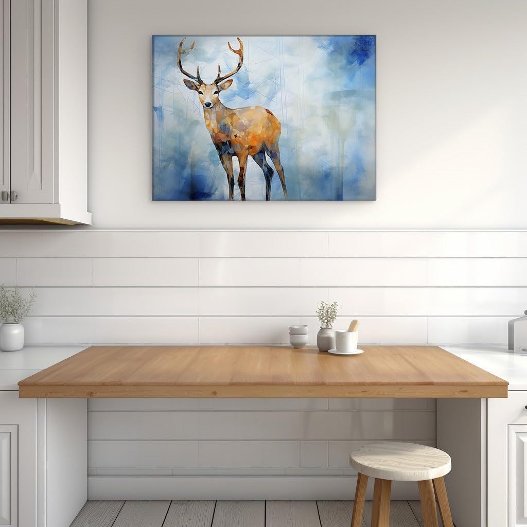 Canvas for Living room. Antlered Elegance in a Dreamy Geometric Landscape, 27 x 18 inch Canvas Wall Art - Ready to Hang - 69x46 cm (27x18 inch)