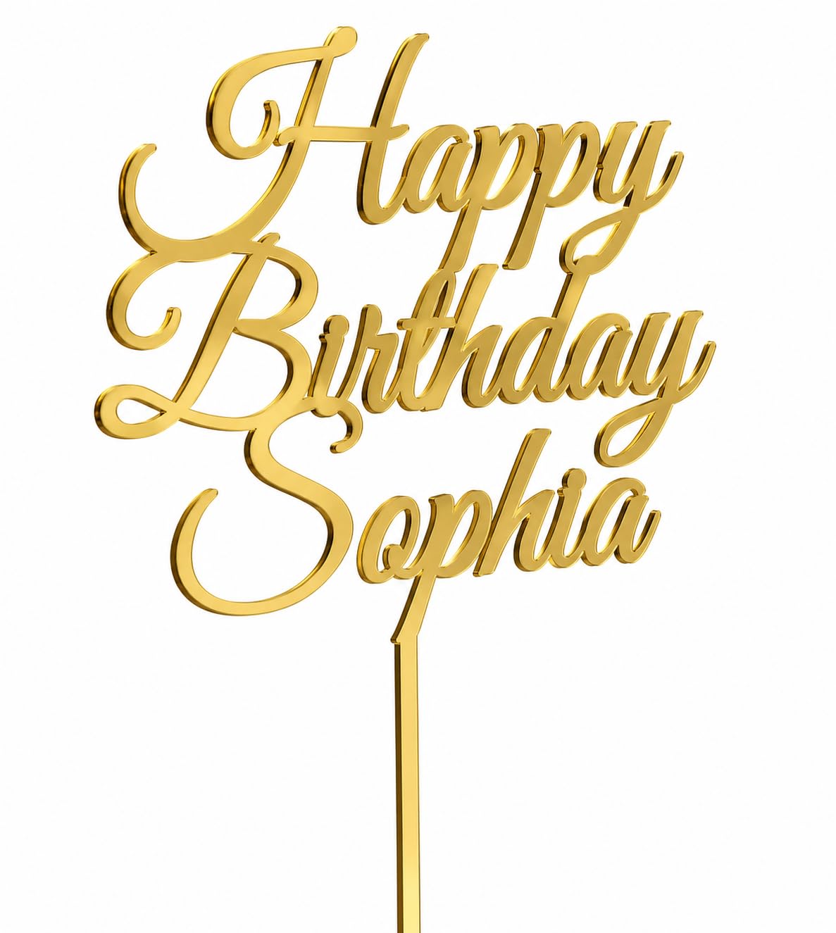 Personalised Happy Birthday Cake Topper with Name | 3mm Mirror Acrylic Cake Decoration | Custom Birthday Cake Topper | Gold, Rose Gold or Silver Mirror Finish