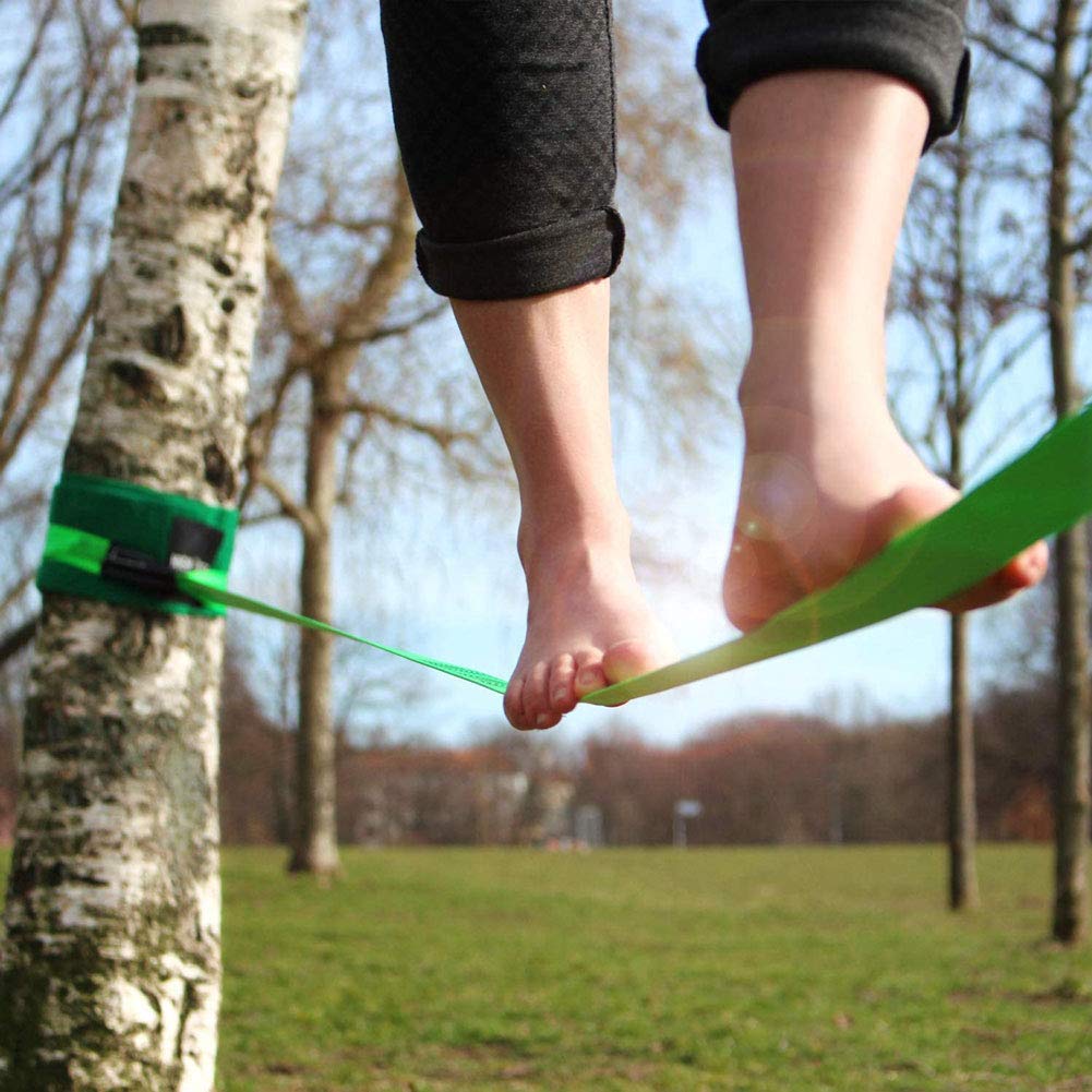 Slackline do treningu równowagi – trwały materiał poliestrowy, idealny dla początkujących i ekspertów, nadaje się do użytku na trawie, na plaży i w parku