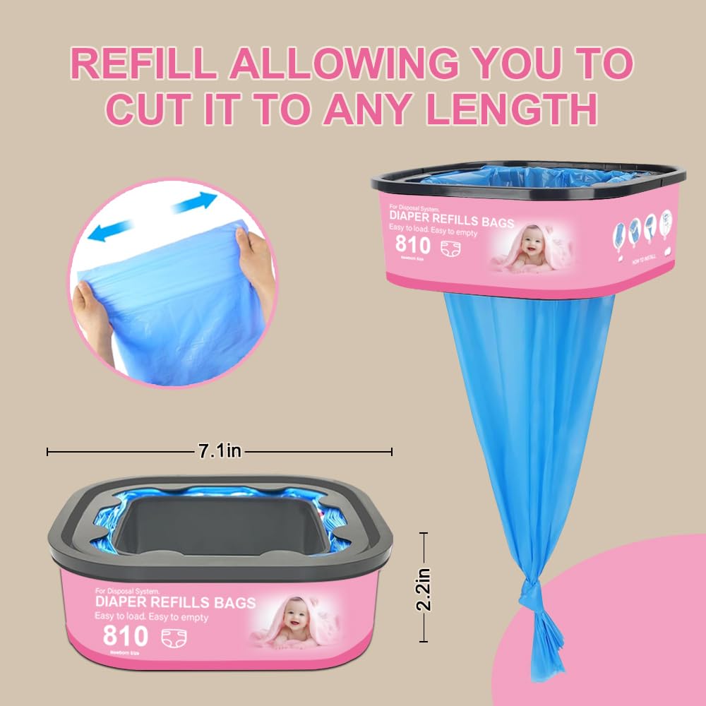 Jumbo Square Refills Disposal Bags Refill Compatible with Diaper Genie Classic, Compact and Select Pails,Hold Up to 810 Newborn-Sized Diapers Per Refill, 4 Pack