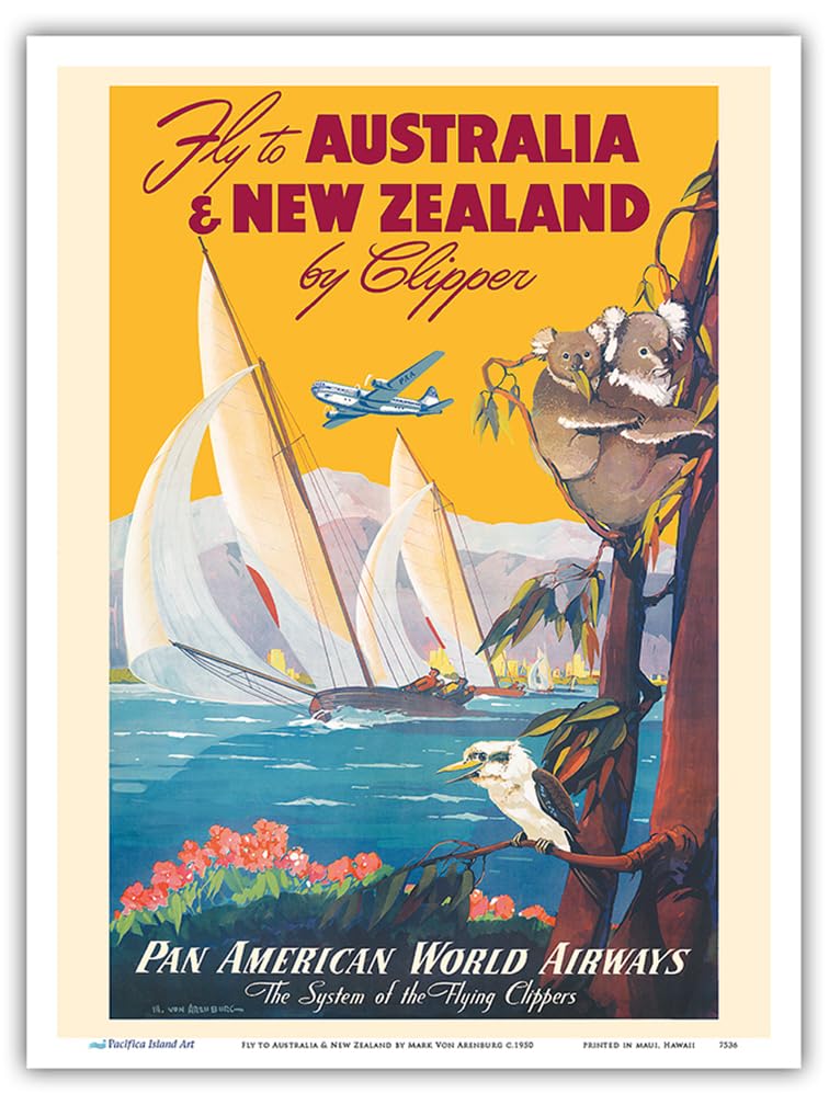 Pacifica Island Art Australia & New Zealand Clipper Pan Am Poster Mark Von Arenburg c.1950 Print 9 x 12 in Multi PRTA7536