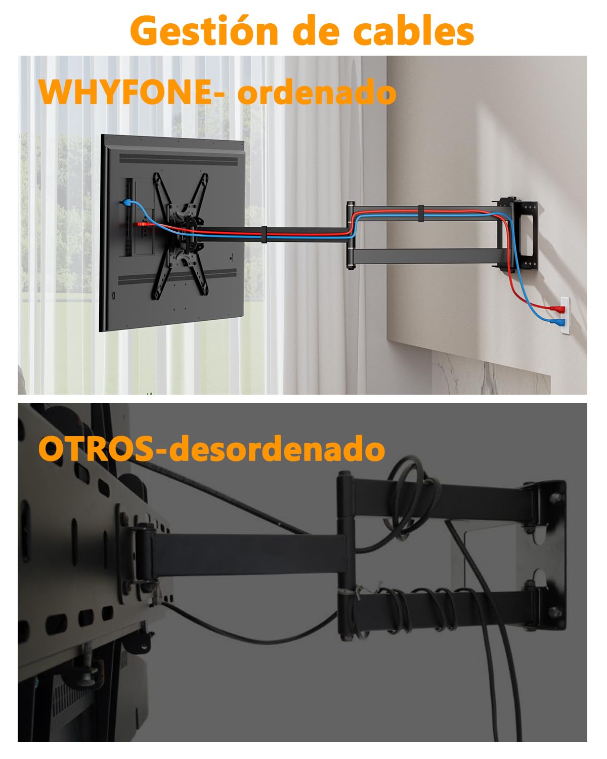 Soporte de Pared para TV de Largo Alcance con Brazos Articulados 1219mm, Soporte Pared TV con Giro e Inclinación de 90 Grados para Televisores de 26 a 65 Pulgadas de hasta 50kg, VESA 400x400mm