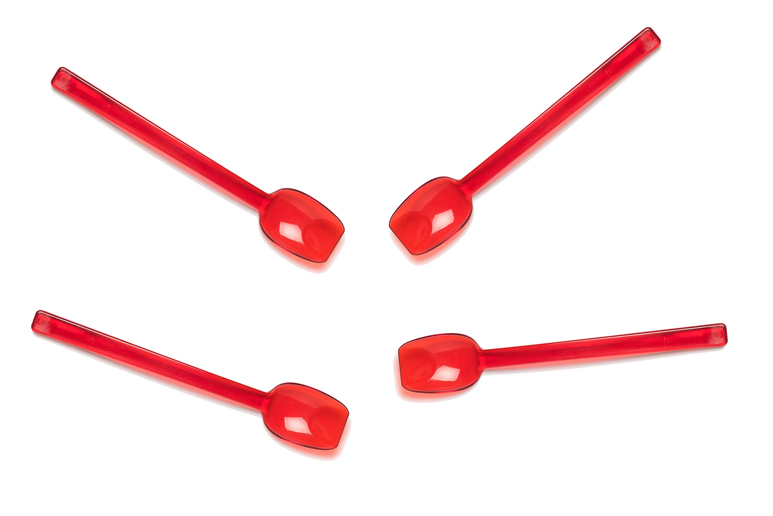 Harfield Dessert Spoons Pack of 4 Long Handle Tasting Ice Cream Cutlery Reusable Virtually Unbreakable Copolyester BPA Free (Red)
