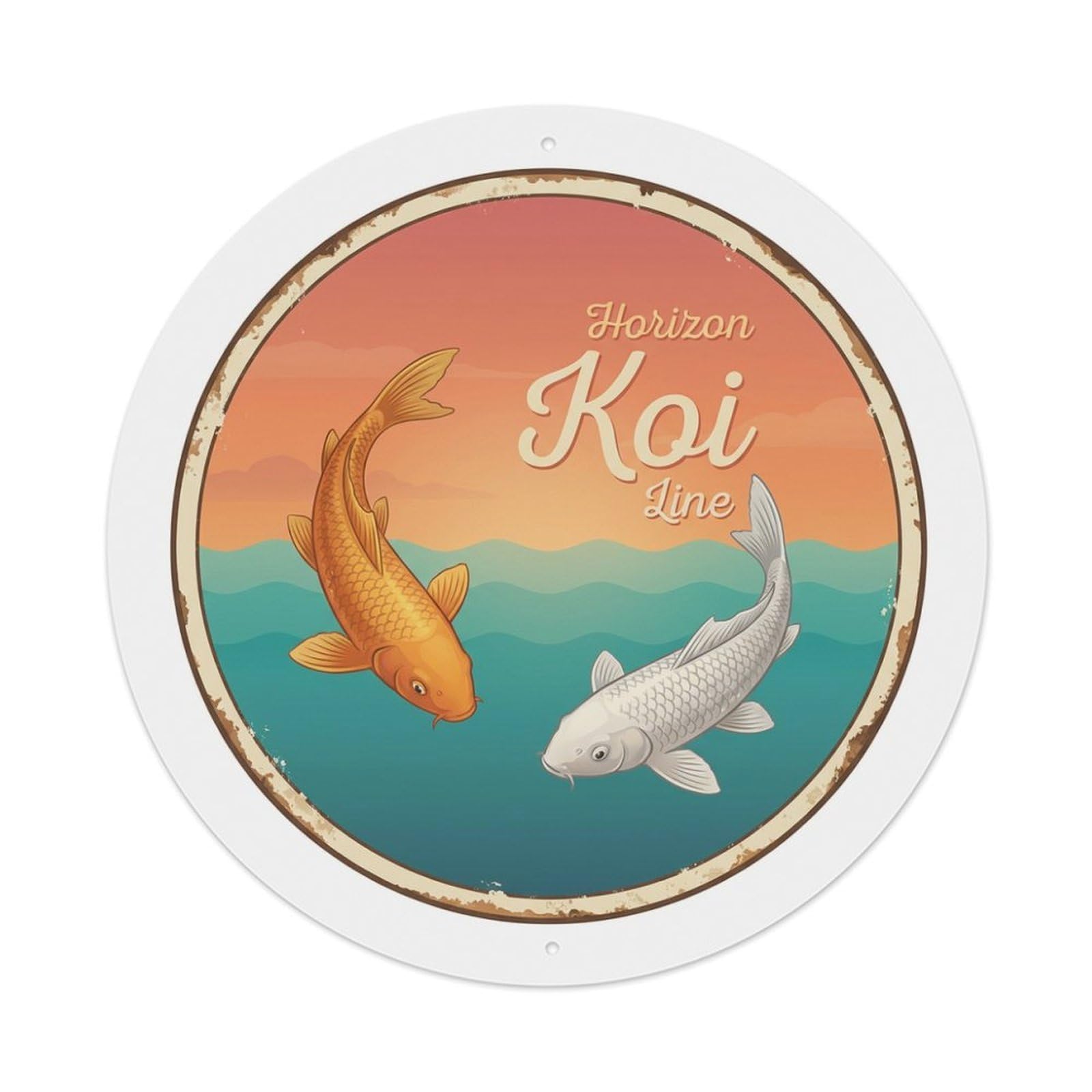 Tgrcjimh Style Metal Tin Sign Koi Fish Horizon Line Waters Sunset Sky Distant View
