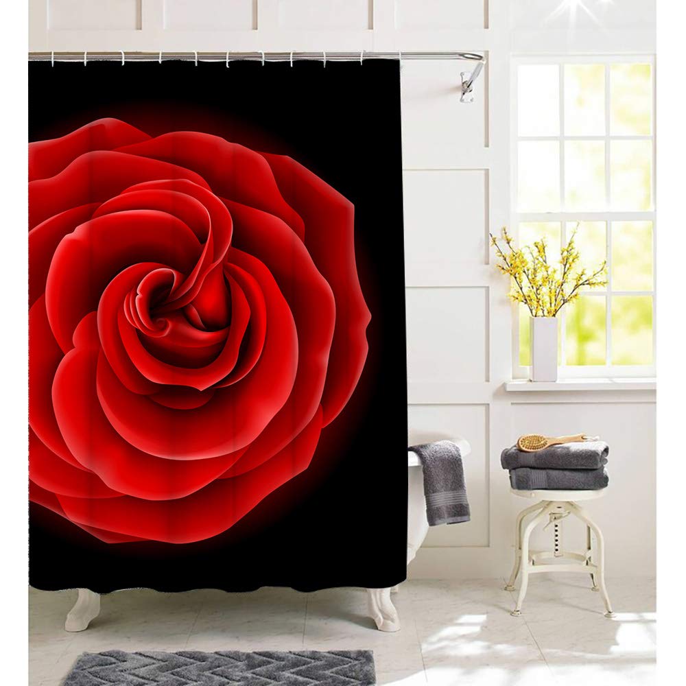 Fangkun Duschvorhang-Set Mit Rosen-Blumenmotiv – Wasserdicht, 183x183 Cm, Inkl. 12 Haken, Romantisches Badezimmer-Accessoire
