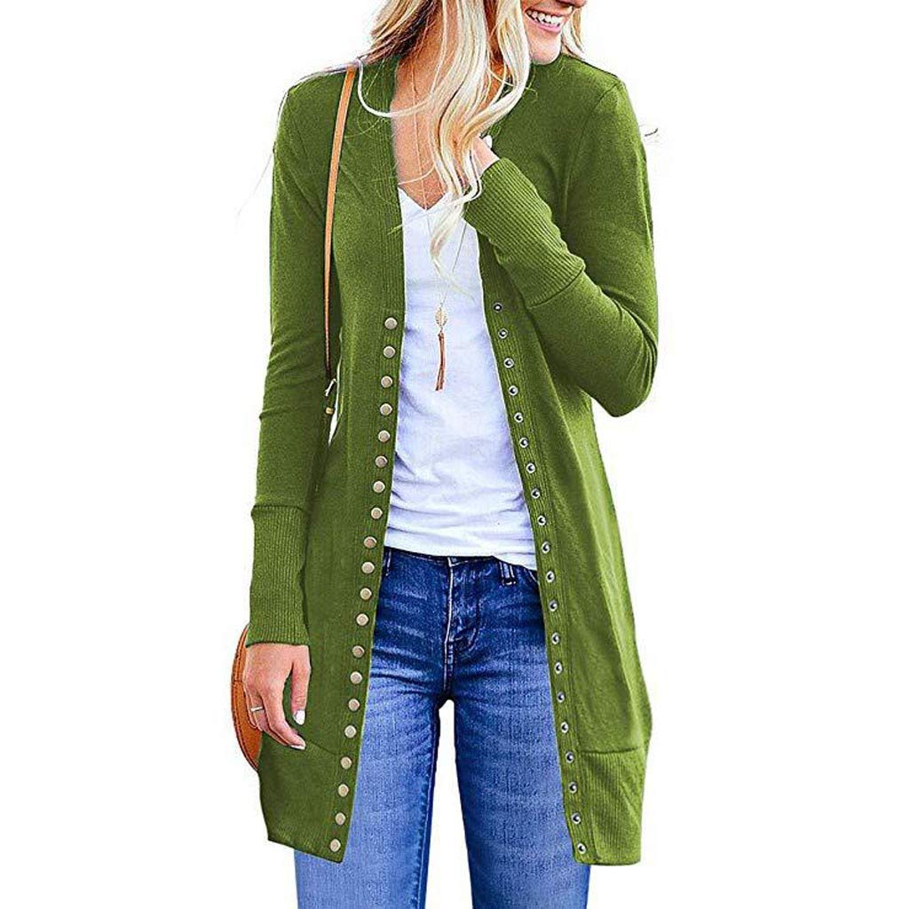 COOLLL Spring Summer Women's Plain Long-Sleeved Snap Button Cardigan Open Front Loose Knitwear Long Blouse Jacket Ladies UV Sun Protection Coat Sweater Tunic Tops