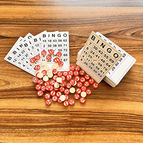SEETOOOGAMES Vintage Wooden Bingo Game Set-120 Bingo Number Cards and 75 Chess – Image 3