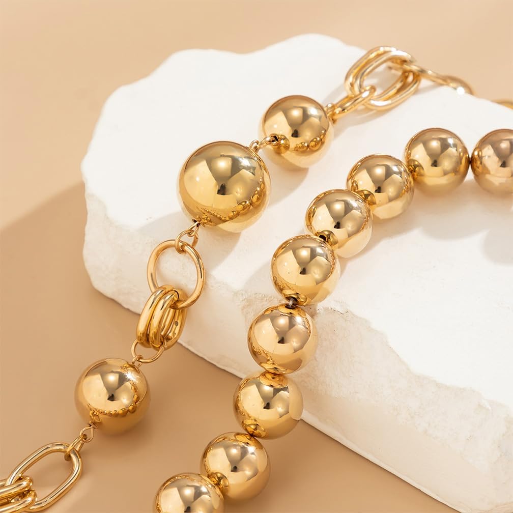 Chunky Gold Big Balls Chain Collar Necklace for Women Vintage White Pearl Layered Exaggerated Necklaces Vintage Thick Round Balls Beaded Large Jewelry - Image 8
