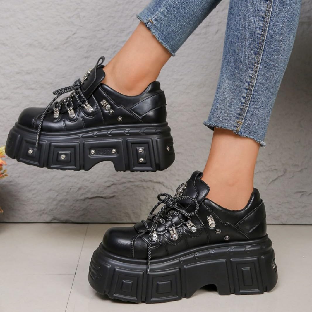 Frauen gotische Plattform Mary Jane Schuhe mit Kette Stern Herz Vintage Runde Zehe für Frauen Knöchelgurt Chunky Absatz Pumpen Uniform Party Tänze Kleid Schuhe