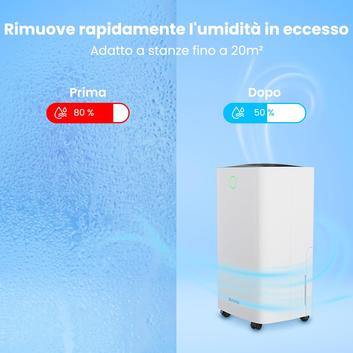 Auronic Deumidificatore Casa Muffa e Umidità Silenzioso - Portatile per Bagno - Purificatore Aria - 12 Litri Al Giorno