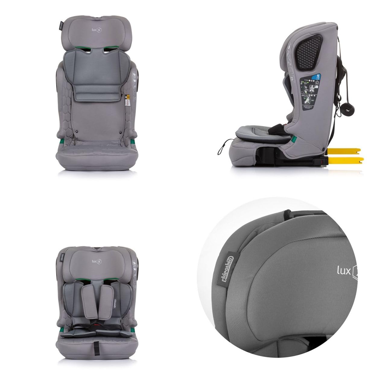 Chipolino Fotelik dziecięcy i-Size LUX (76-150 cm) grupa 1/2/3, Isofix, Top Tether, kolor: szary