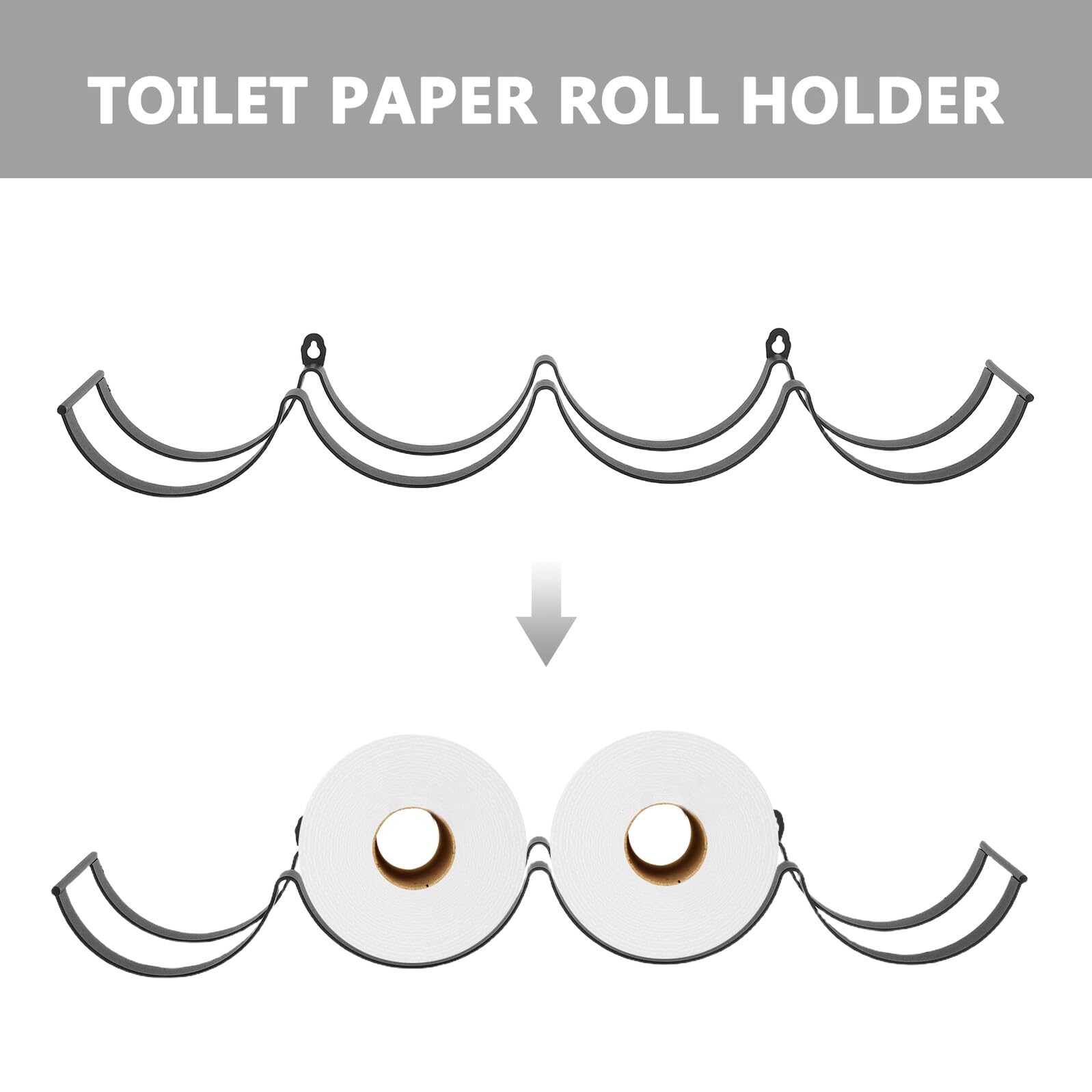 Portarrollos de Papel Higiénico Negro de Pared de Hierro Forjado para 4 Rollos Diseño de Nubes Onduladas Estante Metálico Decorativo para Baño Cocina y Oficina Organizador de
