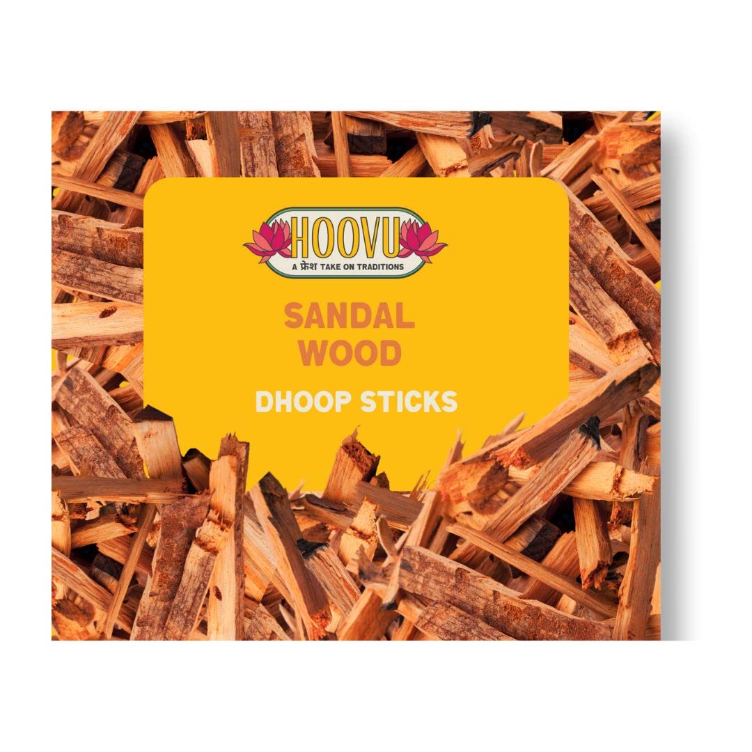 Hoovu Sandalwood Dhoop Sticks - Natural Ingredients for a Peaceful Pooja Experience, Havan & Home Fragrance, Comes with a Dhoop Stand