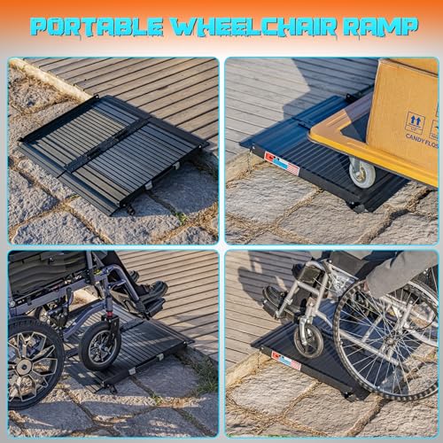Image of WHALEMOTOR Black Portable Wheelchair Ramp, 2FT No-sew Non-Slip Aluminum Wheelchair Ramp, Folding Portable Wheelchair Ramps for Home, Weight Capacity Up to 800 LBS, Loading Dock Plates
