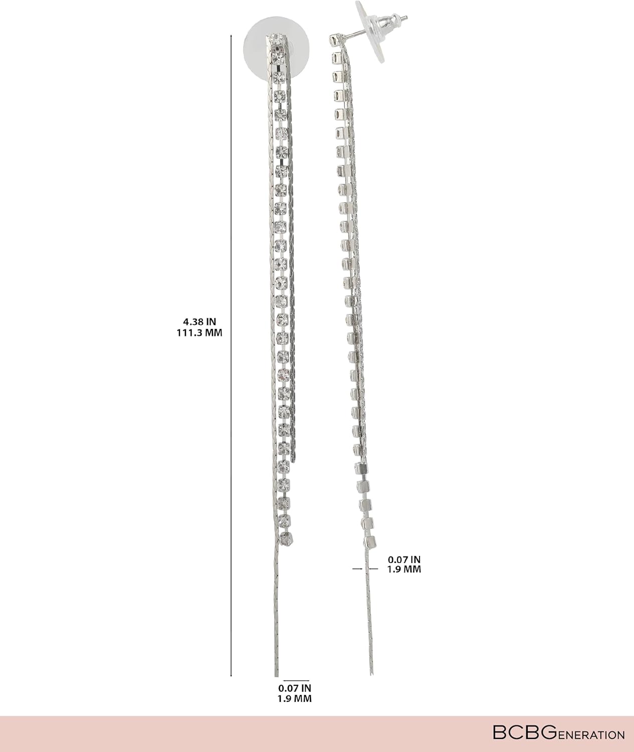 BCBGeneration Silver-Tone Crystal Long Dangle Earrings for Women, Fringe Earrings - Image 4