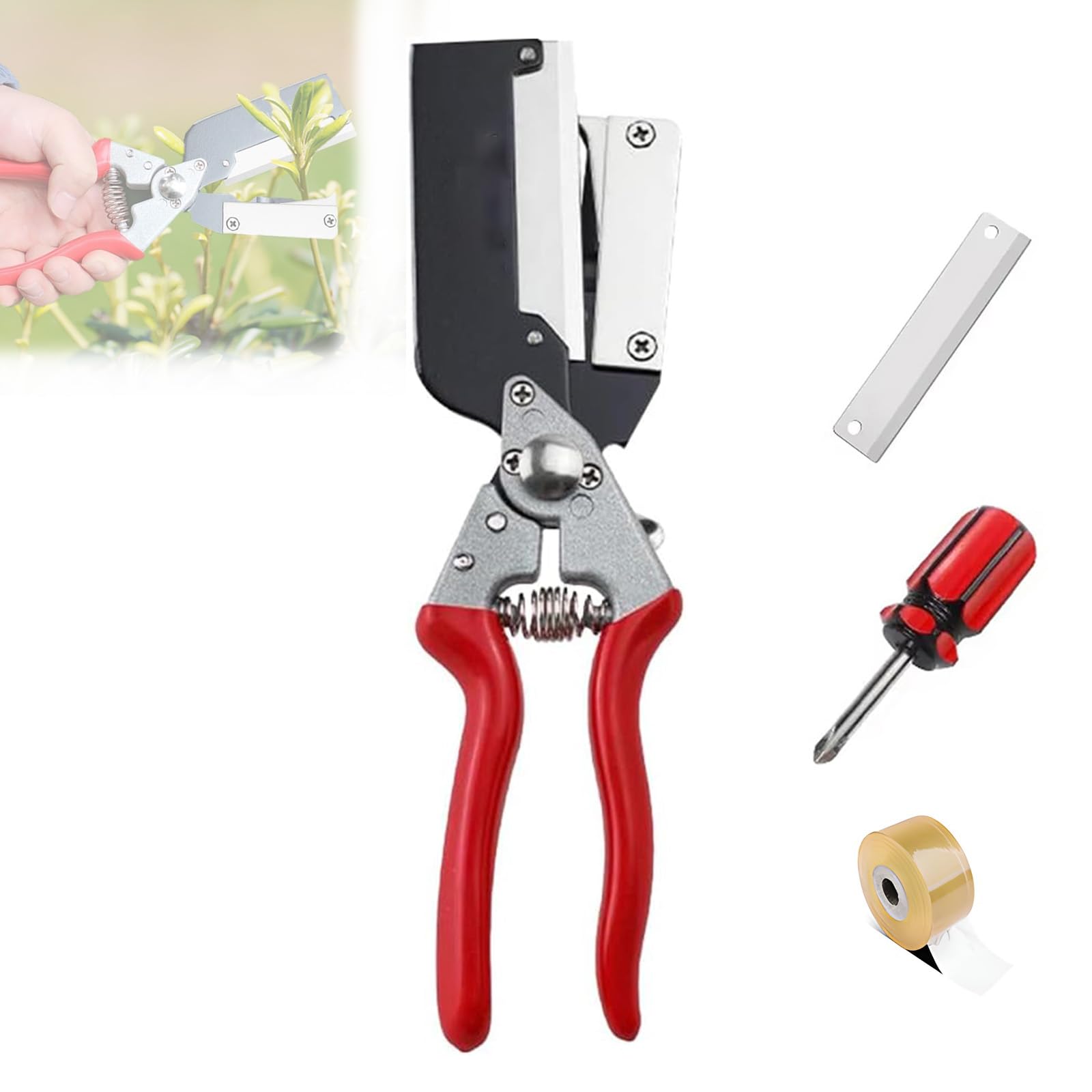 Kit di attrezzi per innesto manuale con manico ergonomico e pellicola per innesto per piantine di alberi da frutto e potatura di rami