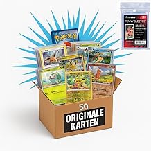 50 Original Pokémon Cards German - Guaranteed 5 Holo + 100 Ultra Pro Soft Sleeves - Card Set for Collectors & Children