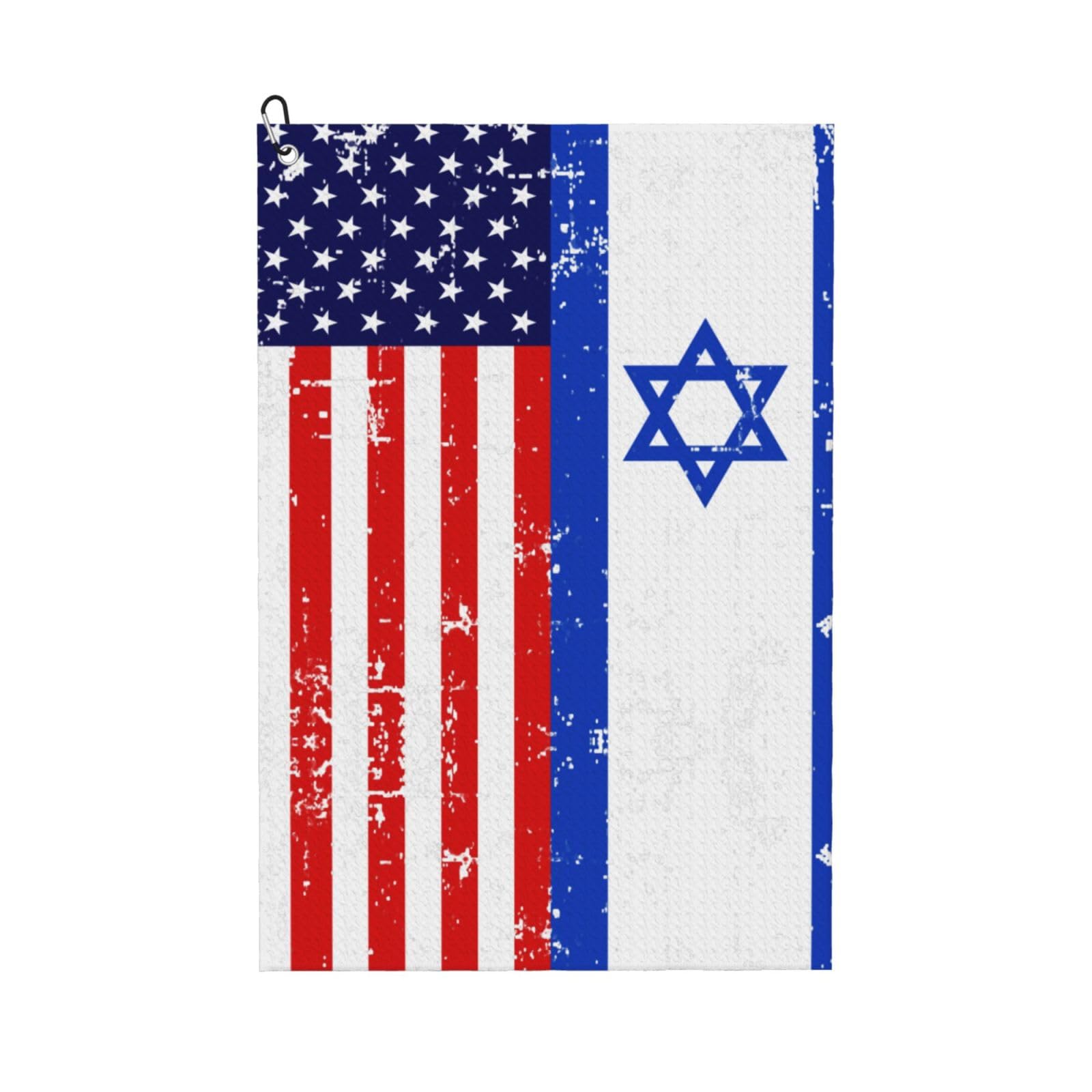 peiyeety U.S.Israel Flag Microfiber Golf Towel with Carabiner Clip, 16x24 Inch Absorbent Waffle Weave Towel for Golf Bags