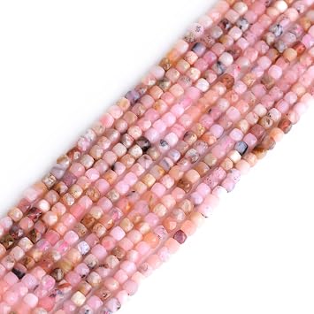 GEM-Inside 2.5mm Small Natural Pink Opal Stone Gemstone Faceted Cube Spacer Beads Chakra Jewelry Making Beads for Making Jewelry Adult Bulk 15"