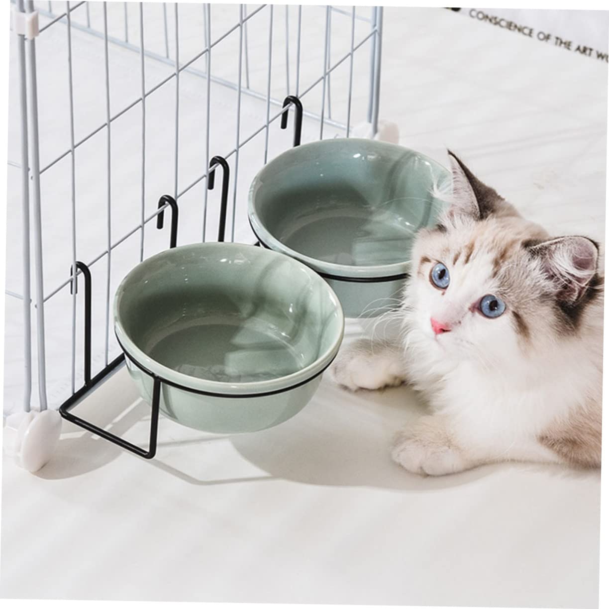 Cuenco colgante para mascotas, comedero de agua y alimentos para perros y gatos pequeños, diseño de cerámica para perreras y jaulas, recipiente conveniente para mascotas