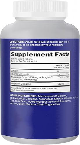 Miniatura 2 de Qu.NOL Brain Health Memory Plus (100 unidades) - Tabletas de magnesio L-treonato y citicolina - Apoya la concentración, la memoria y la atención,