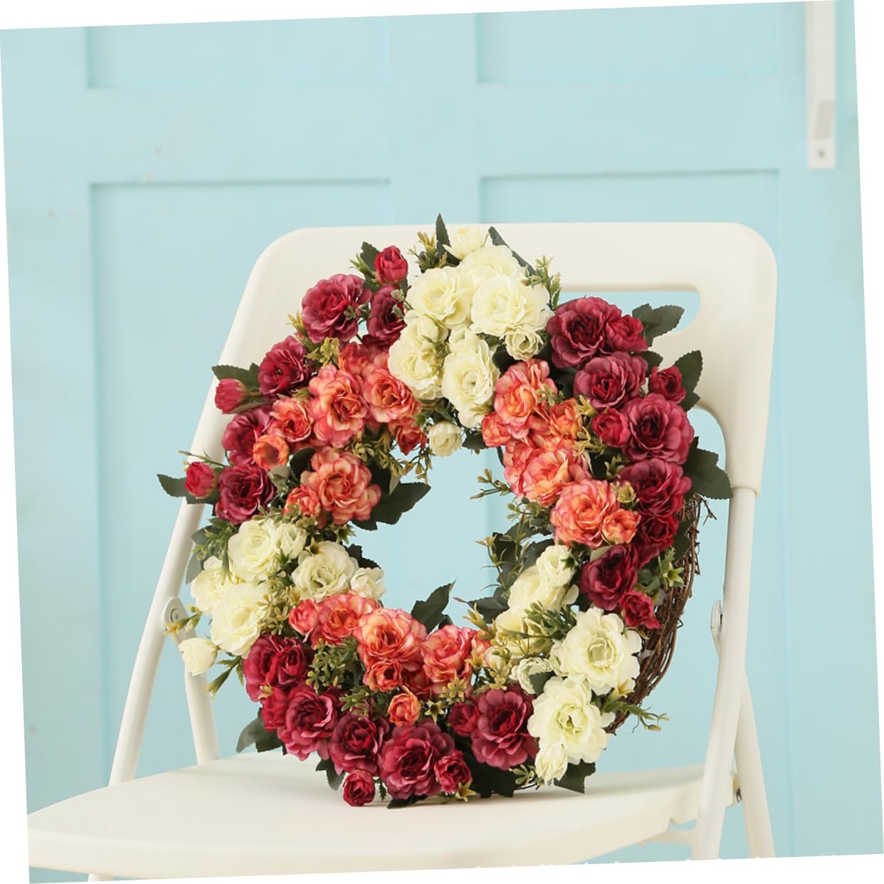 Künstlicher Rosenkranz aus Rattan und Seidengarn für Tür und Wand | Girlande für Hochzeit und Party, Rosen Deko für Weihnachten und Neujahr