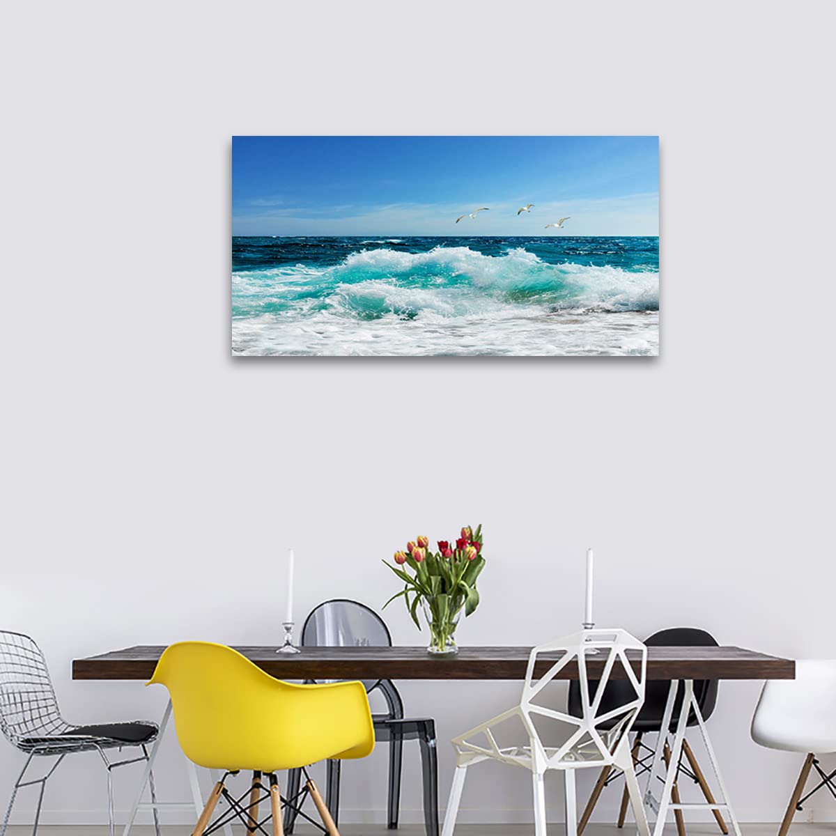 Oufeiyan Quadro Moderno 5 Pezzi Su Tela - Paesaggio Oceanico Beach Alba, Stampe Giclée, 60x40 Pollici, Pronto Da Appendere