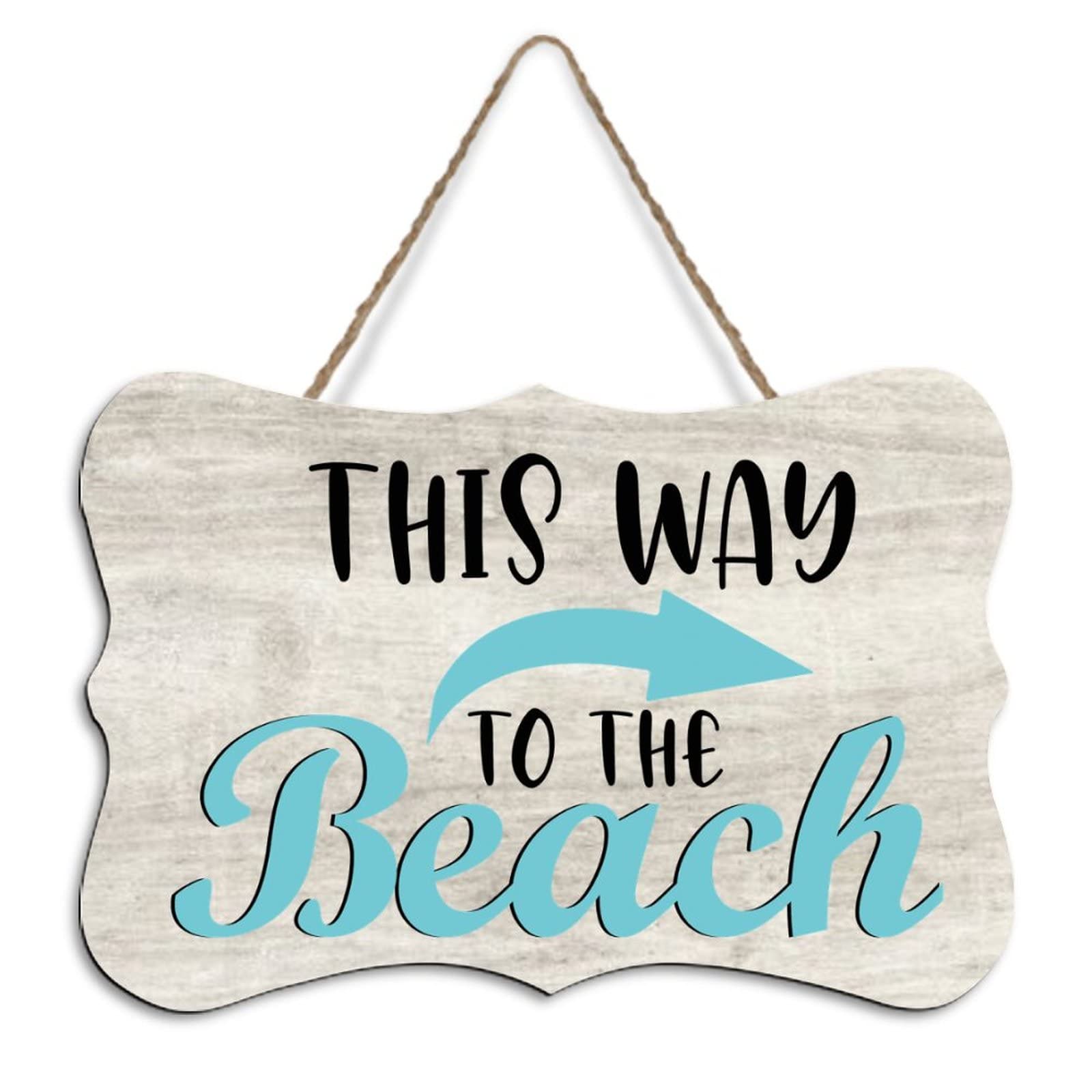 Yelolyio Rustic Hanging Wood Sign This Way To The Beach Wooden Plaque Sign Home Wall Art Decor For Living Room Bedroom Farmhouse Office 8"X10"