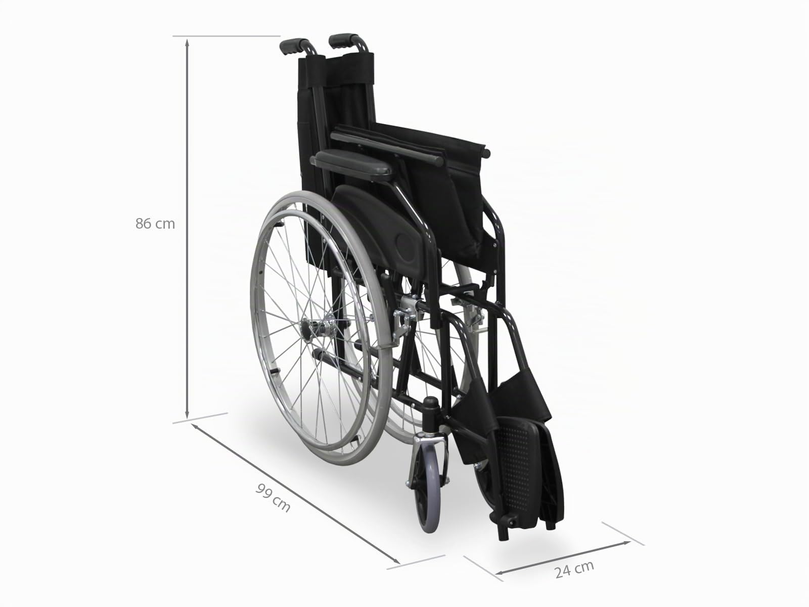 Carrozzina pieghevole da trasferimento WELLCORE, Telaio in acciaio, Leggera e compatta, Ruote piene, Freni azionati dalla maniglia, Schienale pieghevole, Larghezza seduta 46 cm, Fino a 100 kg