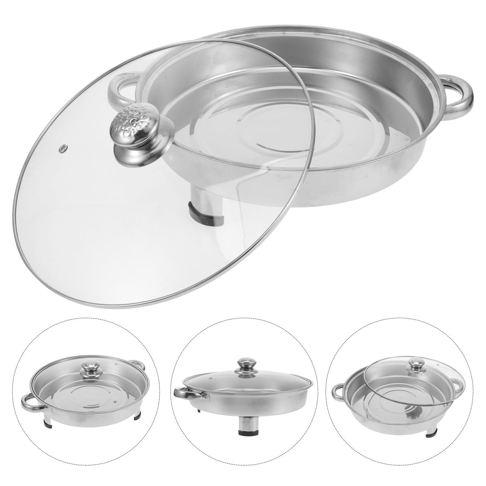 Plato de acero inoxidable de 30 cm con tapa y patas antideslizantes, bandeja plana de alta calidad para catering, eventos al aire libre, fiestas y bufés