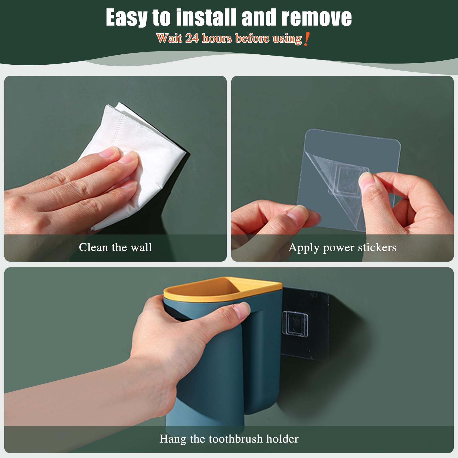 Juego de 4 soportes para cepillos de dientes montados en la pared con tazas, juego de soportes adhesivos para cepillo de dientes para baño, organizador de almacenamiento de pasta de dientes 2 en 1