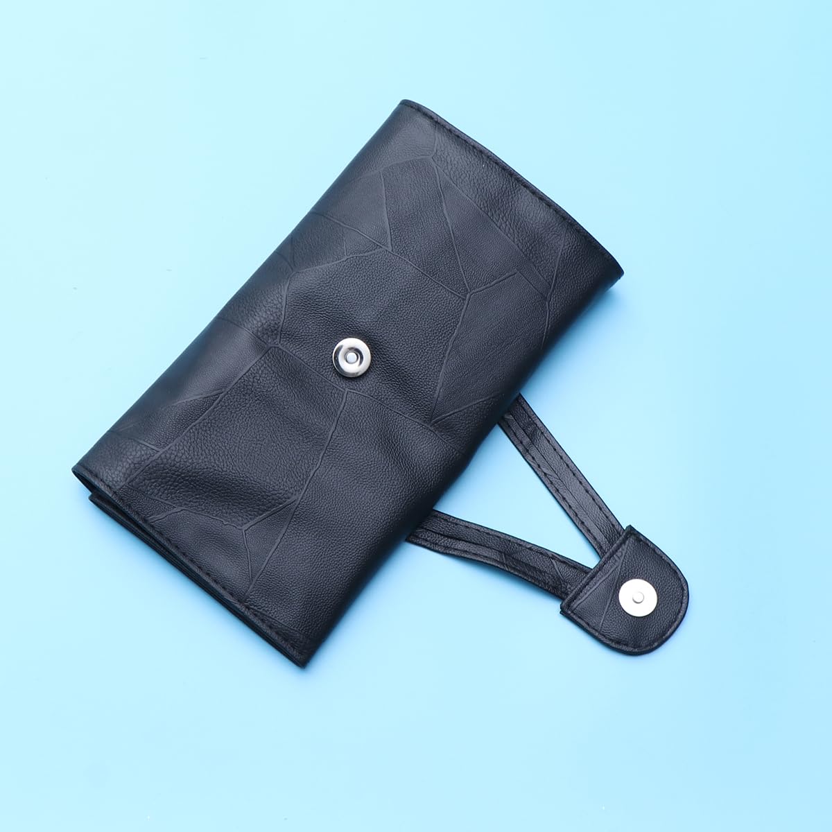 FRCOLOR Makeup Brush Storage Bag Pu Leather Foldable Standable Cosmetic Organizer Roll Bag for Travel Home Black - Image 2