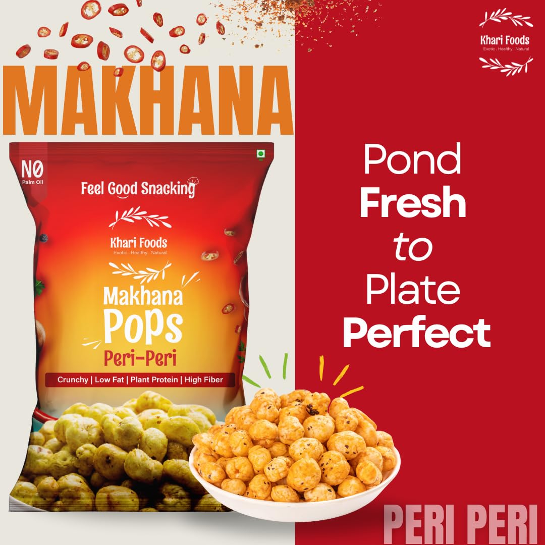 Khari Foods Premium Flavoured Makhana 25g, Crunchy & Roasted Makhana Pops, Protein Source, Fibre Rich, No Palm Oil, Gluten Free (Peri Peri Pack 4) 1