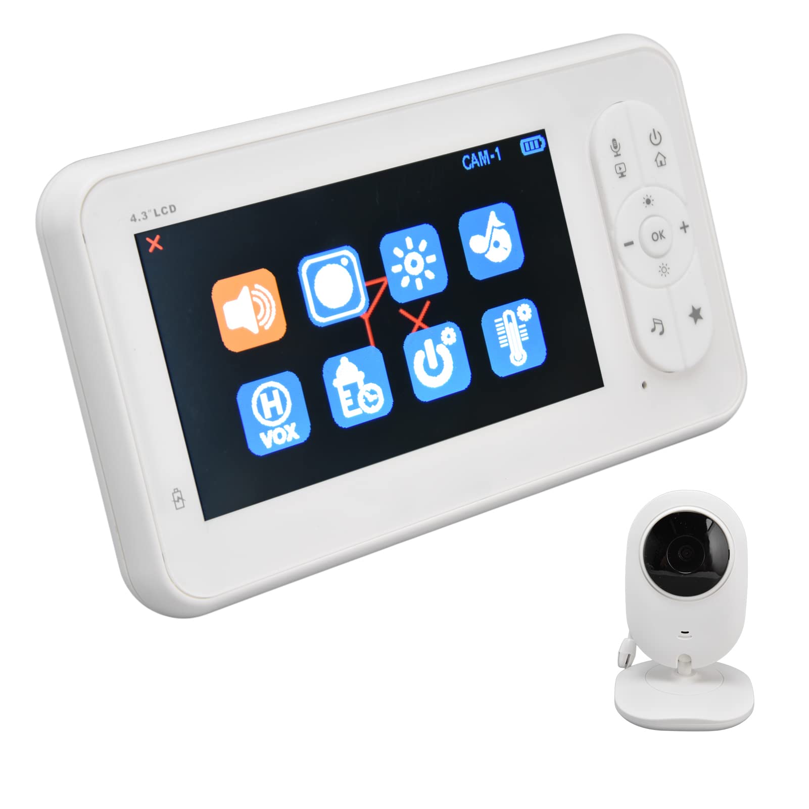 Denash Monitor de bebé con Audio, Largo Alcance, Pantalla Dividida Grande de 4,3 Pulgadas, Monitor de bebé de Visión Nocturna de Conversación Bidireccional de 2 Vías con Cámara para Uso